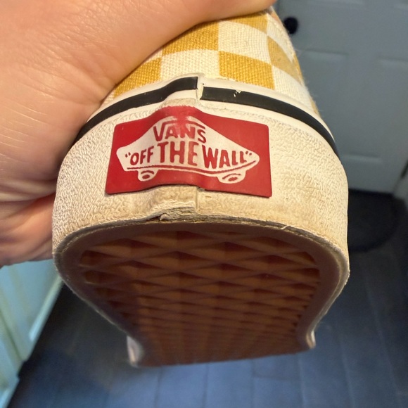 Vans Yellow and White Checkered Slip-On Sneakers - Picture 6 of 9